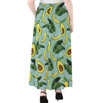 Banana Leaf Avocado Pattern Print Chiffon Maxi Skirt