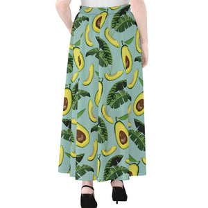 Banana Leaf Avocado Pattern Print Chiffon Maxi Skirt