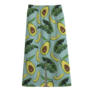 Banana Leaf Avocado Pattern Print Cotton Front Slit Maxi Skirt