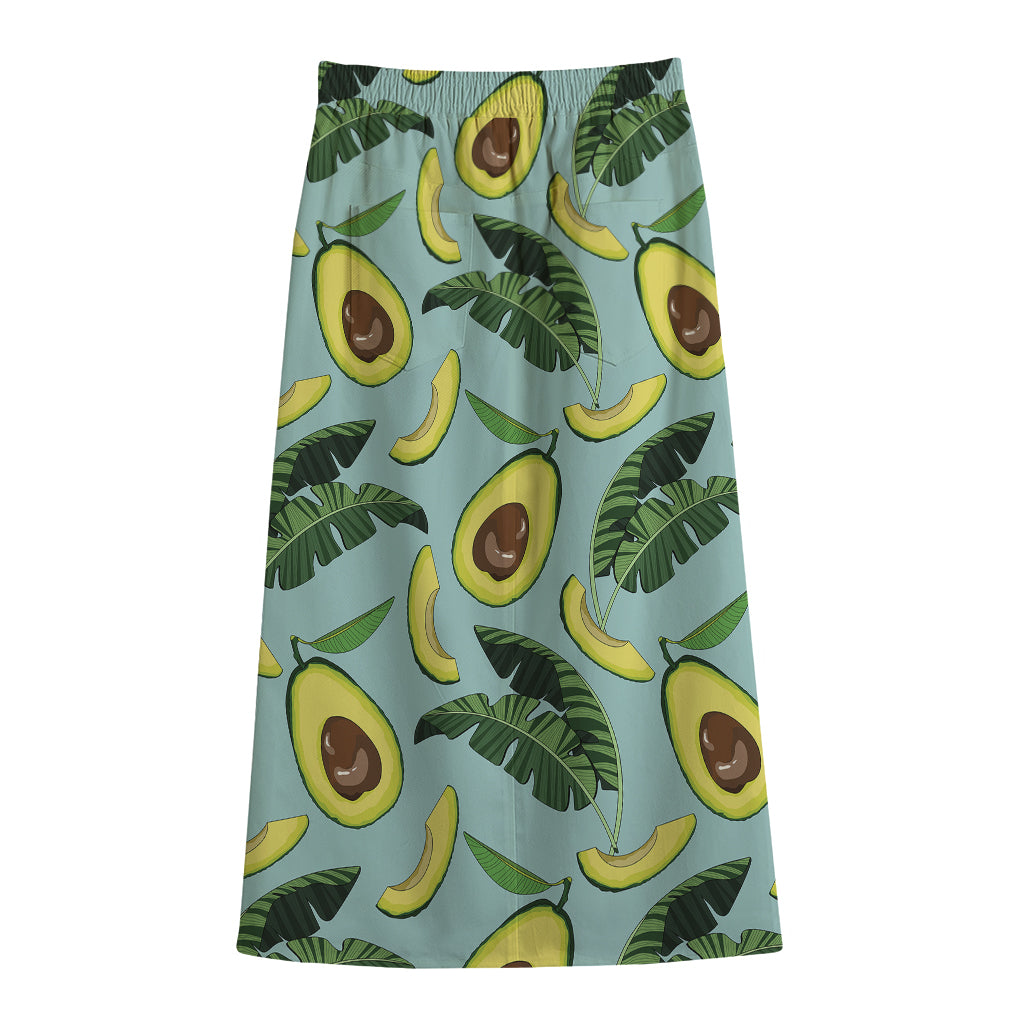 Banana Leaf Avocado Pattern Print Cotton Front Slit Maxi Skirt