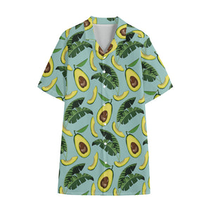 Banana Leaf Avocado Pattern Print Cotton Hawaiian Shirt