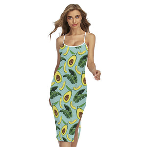 Banana Leaf Avocado Pattern Print Cross Back Cami Dress