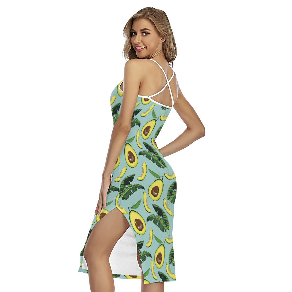 Banana Leaf Avocado Pattern Print Cross Back Cami Dress