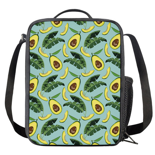 Banana Leaf Avocado Pattern Print Crossbody Lunch Bag