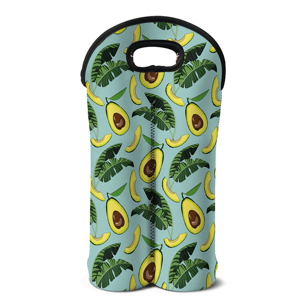 Banana Leaf Avocado Pattern Print Double Neoprene Wine Tote