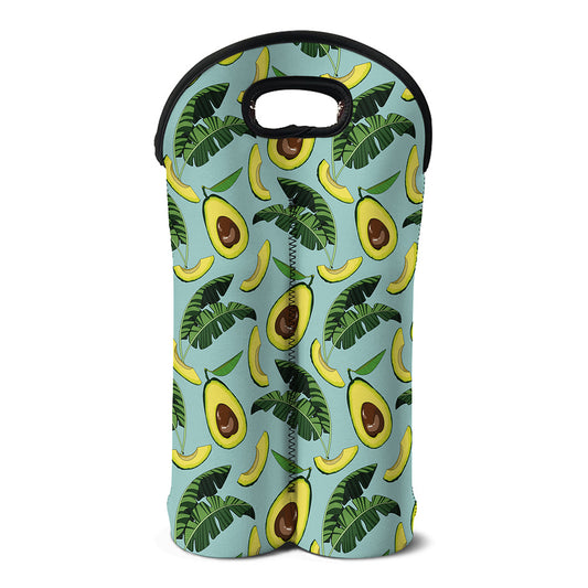 Banana Leaf Avocado Pattern Print Double Neoprene Wine Tote