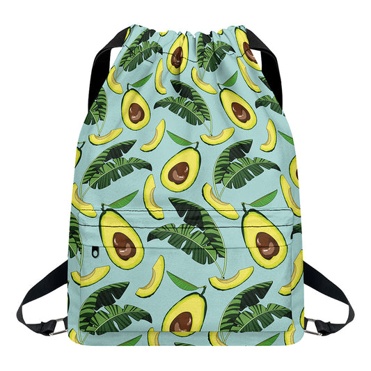 Banana Leaf Avocado Pattern Print Drawstring Backpack