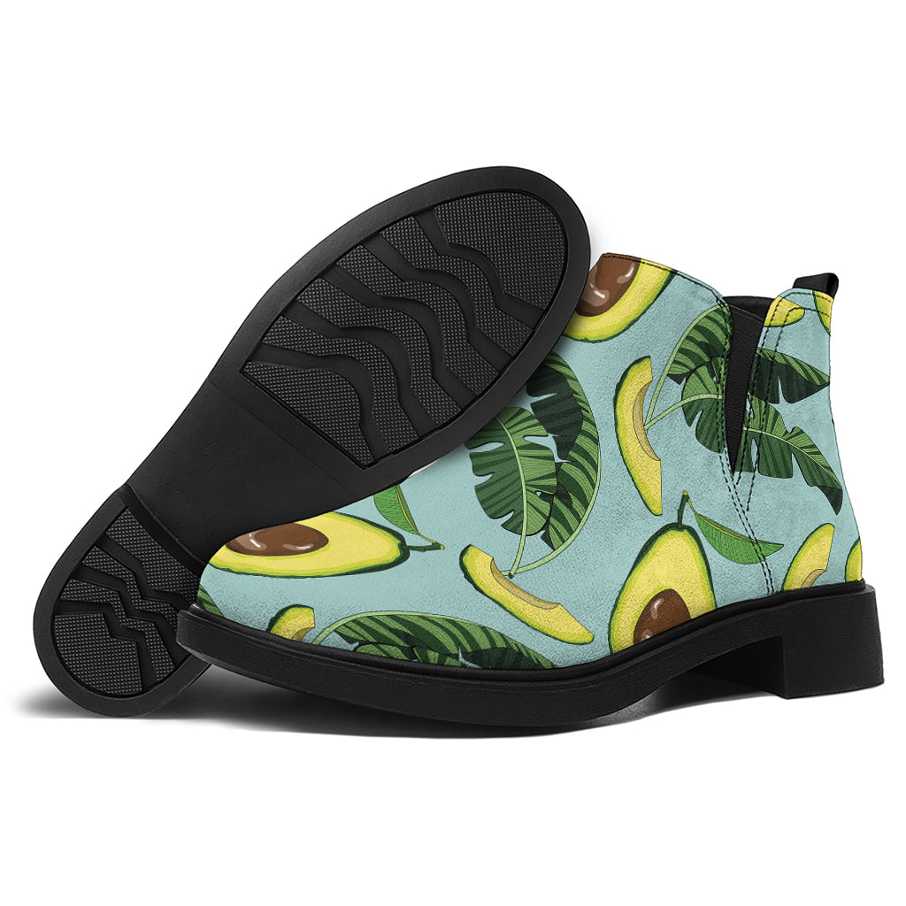 Banana Leaf Avocado Pattern Print Flat Ankle Boots