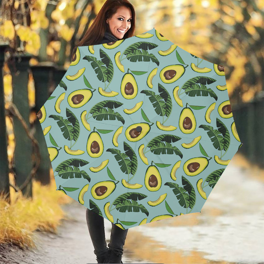 Banana Leaf Avocado Pattern Print Foldable Umbrella