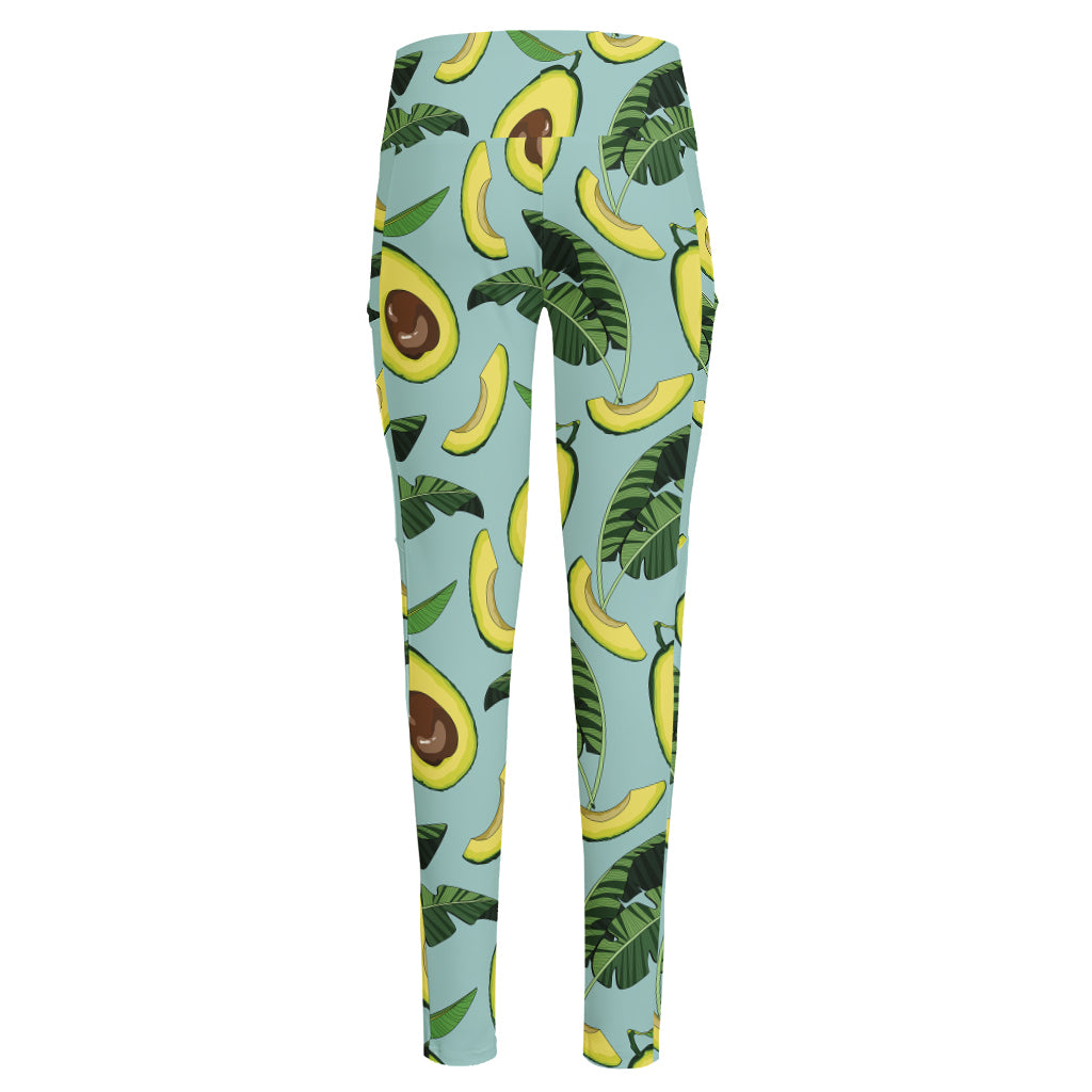 Banana Leaf Avocado Pattern Print High-Waisted Pocket Leggings