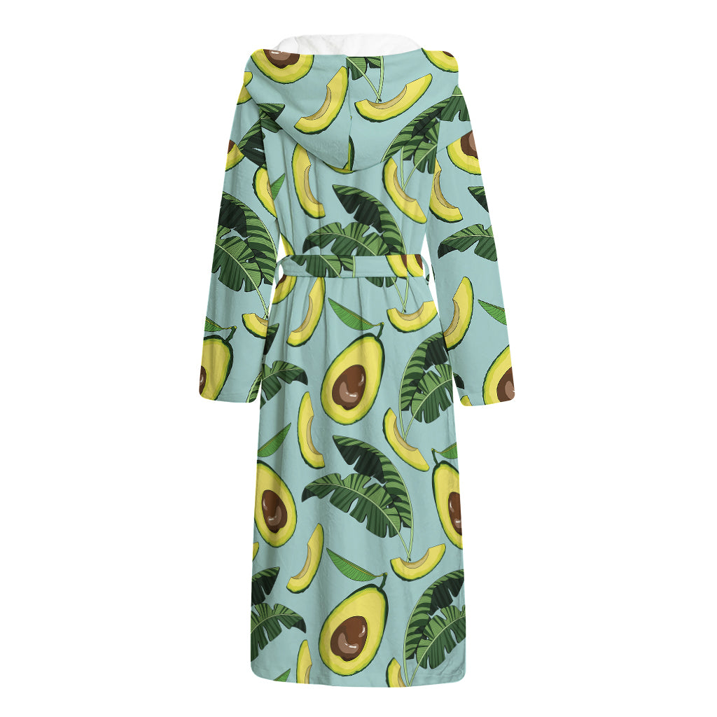 Banana Leaf Avocado Pattern Print Hooded Bathrobe