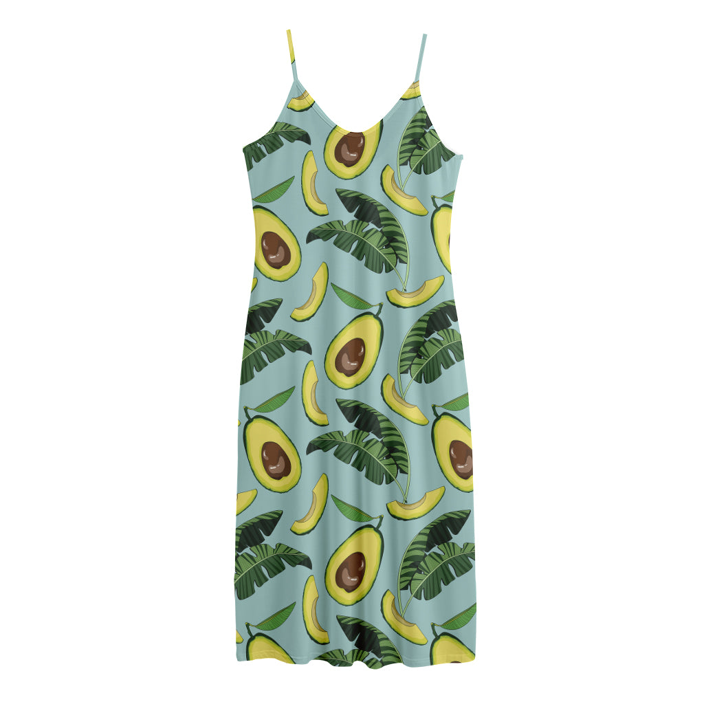 Banana Leaf Avocado Pattern Print Jersey Midi Cami Dress