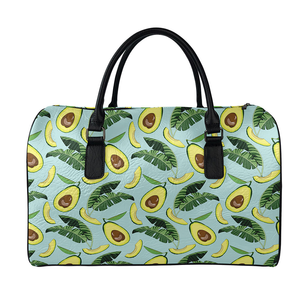 Banana Leaf Avocado Pattern Print Leather Duffle Bag