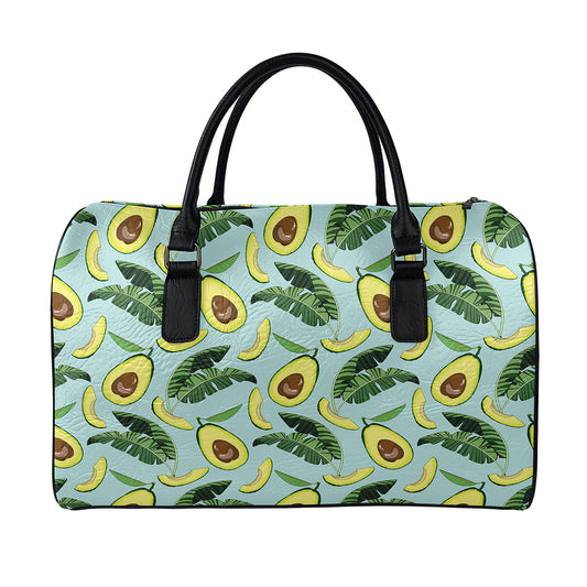 Banana Leaf Avocado Pattern Print Leather Duffle Bag