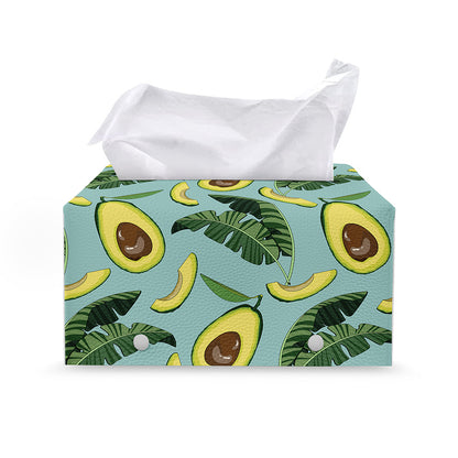 Banana Leaf Avocado Pattern Print Leather Tissue Box Cover