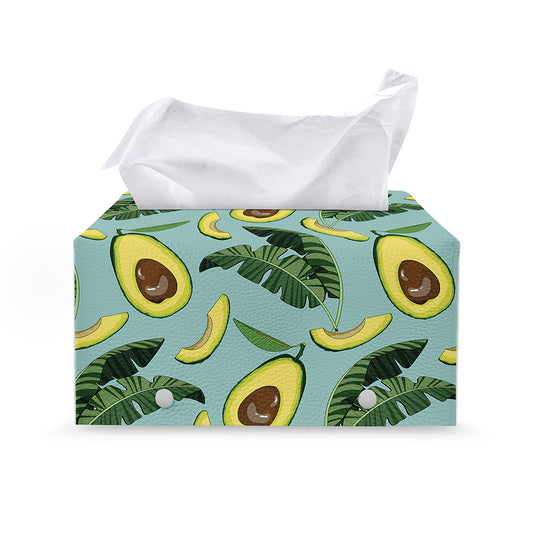 Banana Leaf Avocado Pattern Print Leather Tissue Box Cover