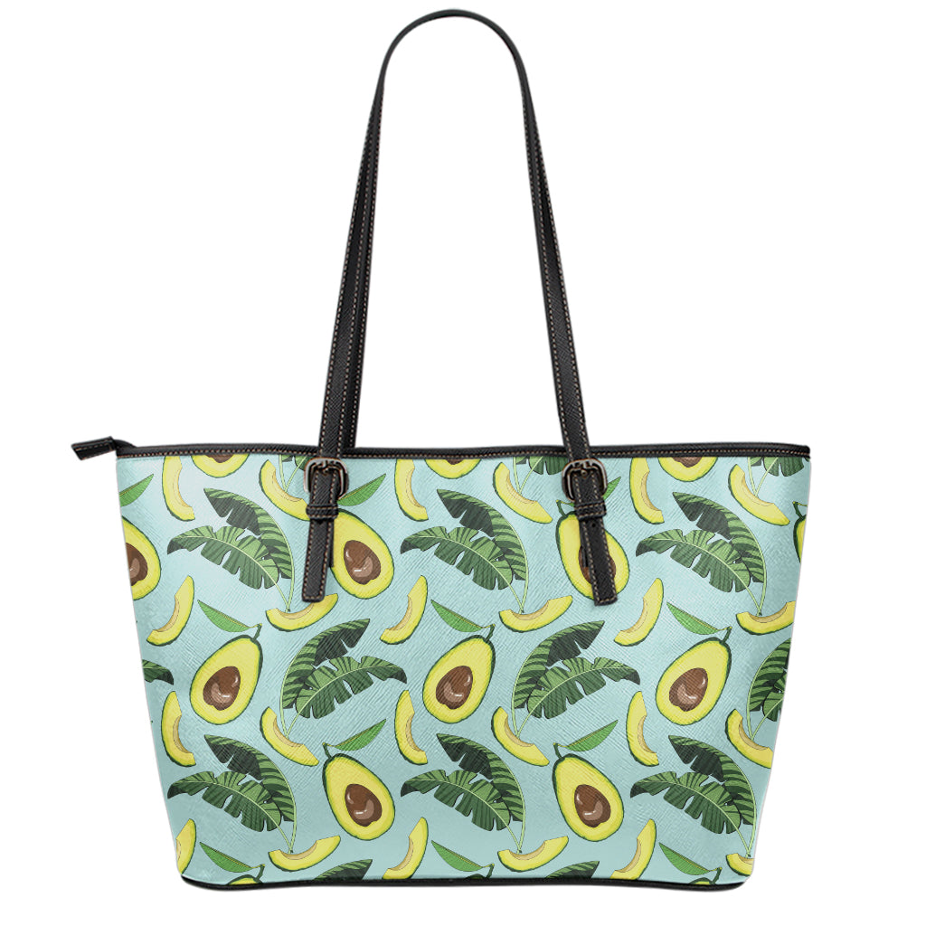 Banana Leaf Avocado Pattern Print Leather Tote Bag