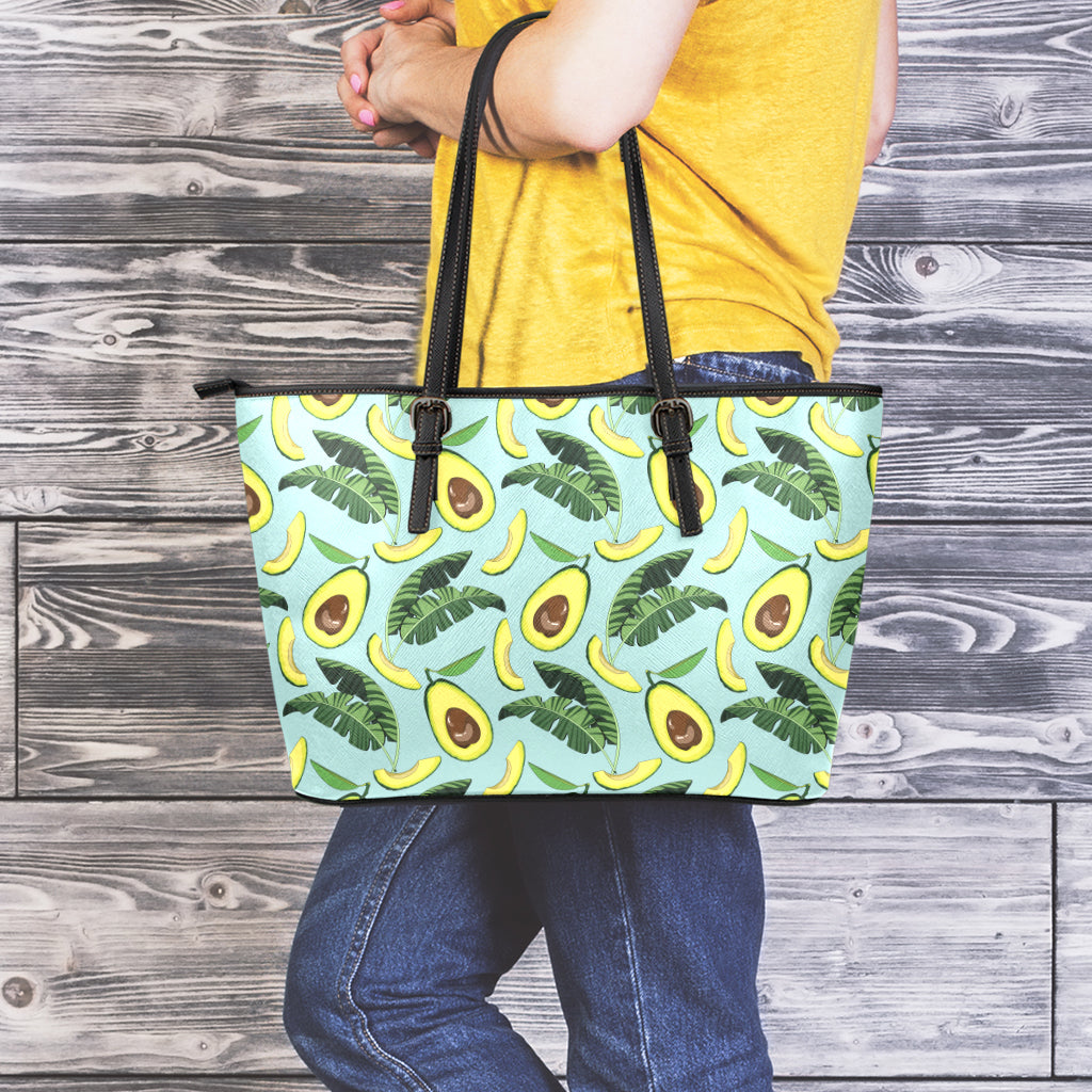 Banana Leaf Avocado Pattern Print Leather Tote Bag