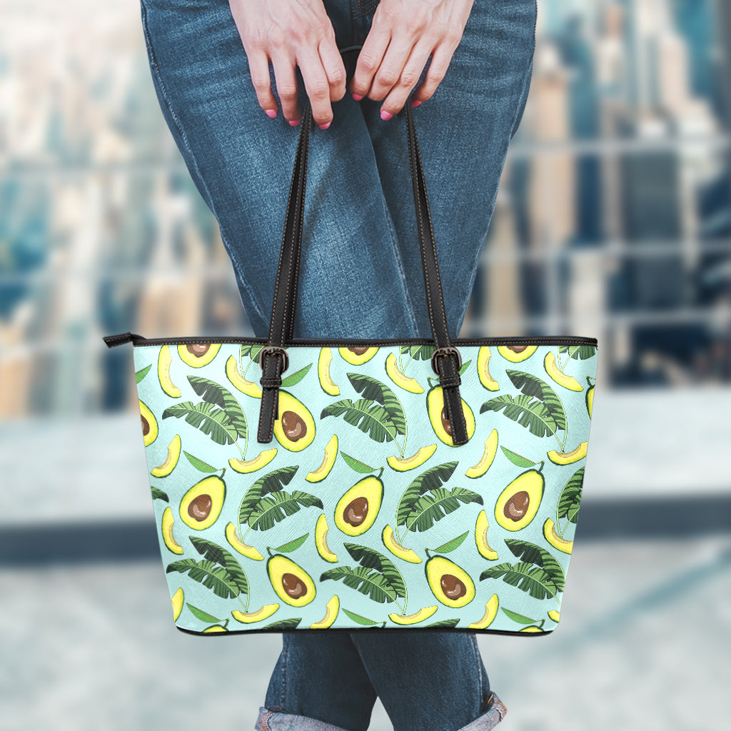 Banana Leaf Avocado Pattern Print Leather Tote Bag