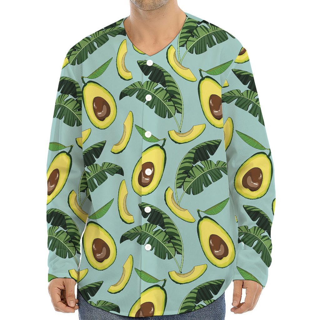 Banana Leaf Avocado Pattern Print Long Sleeve Baseball Jersey