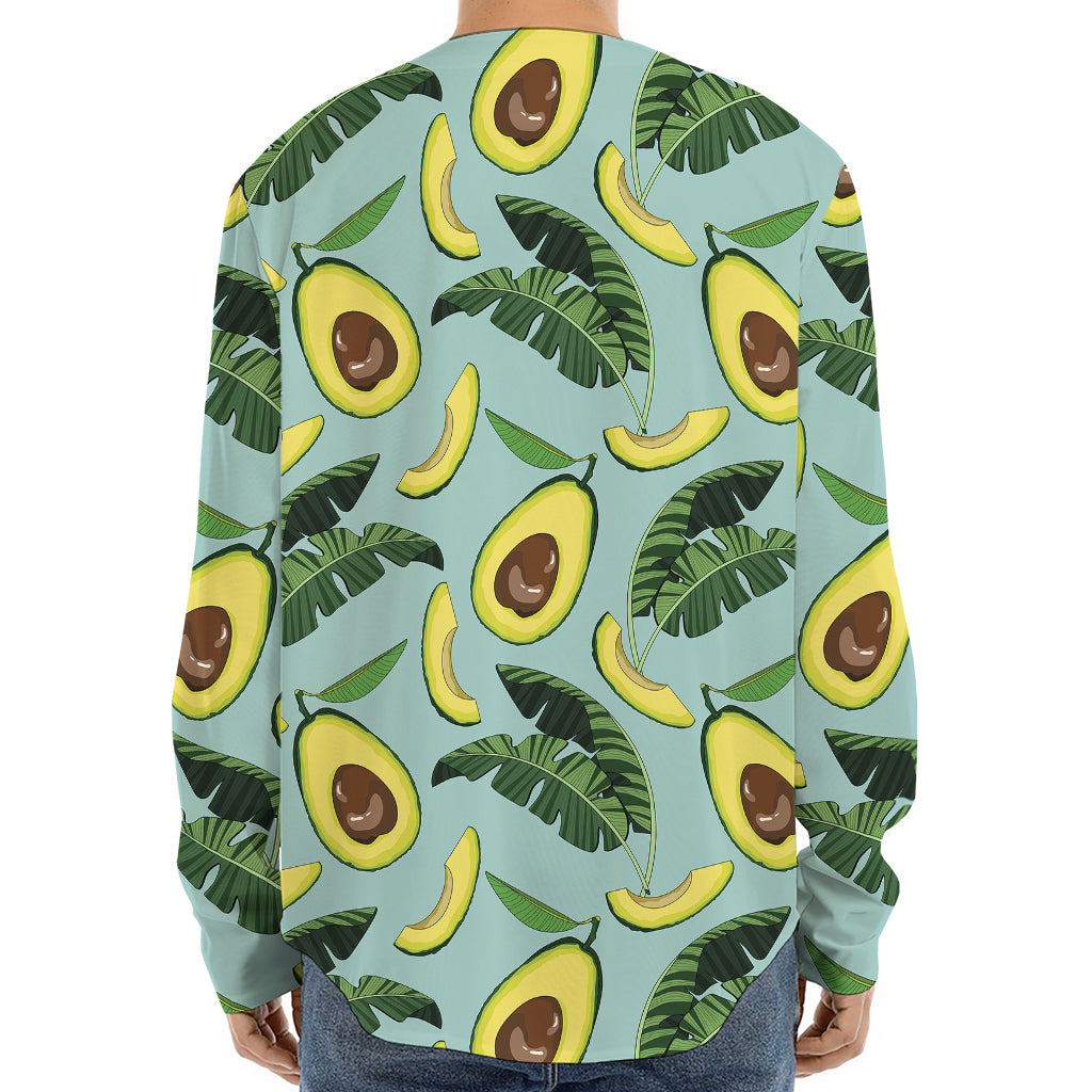 Banana Leaf Avocado Pattern Print Long Sleeve Baseball Jersey