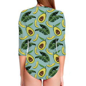 Banana Leaf Avocado Pattern Print Long Sleeve Swimsuit