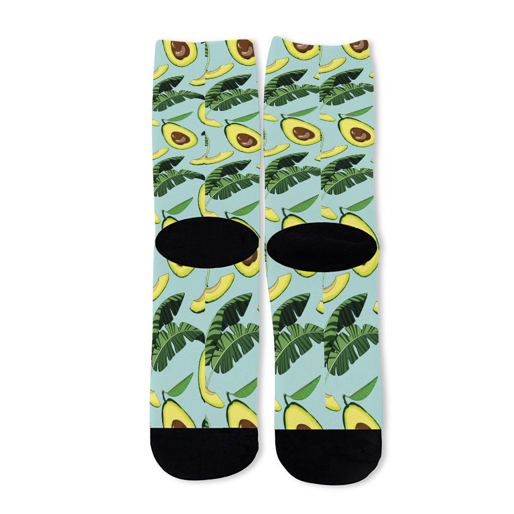 Banana Leaf Avocado Pattern Print Long Socks