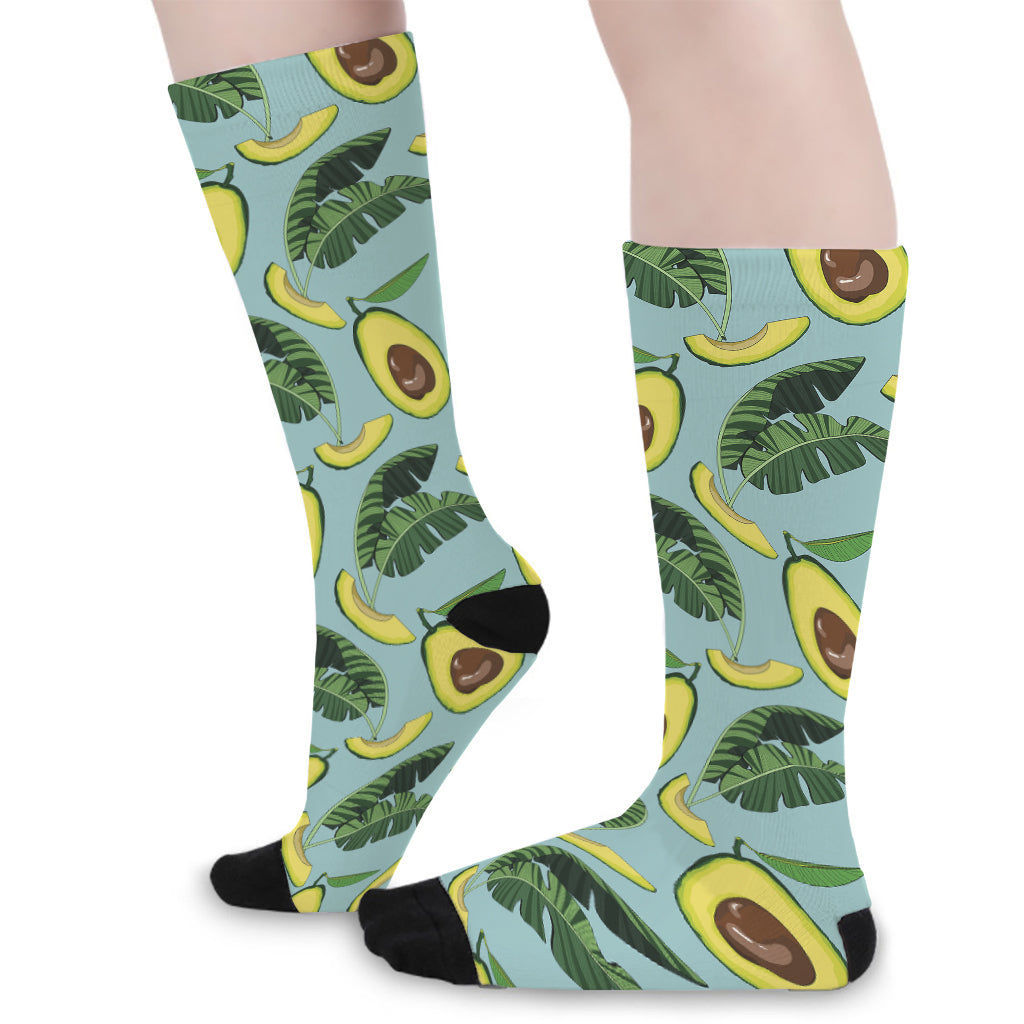 Banana Leaf Avocado Pattern Print Long Socks