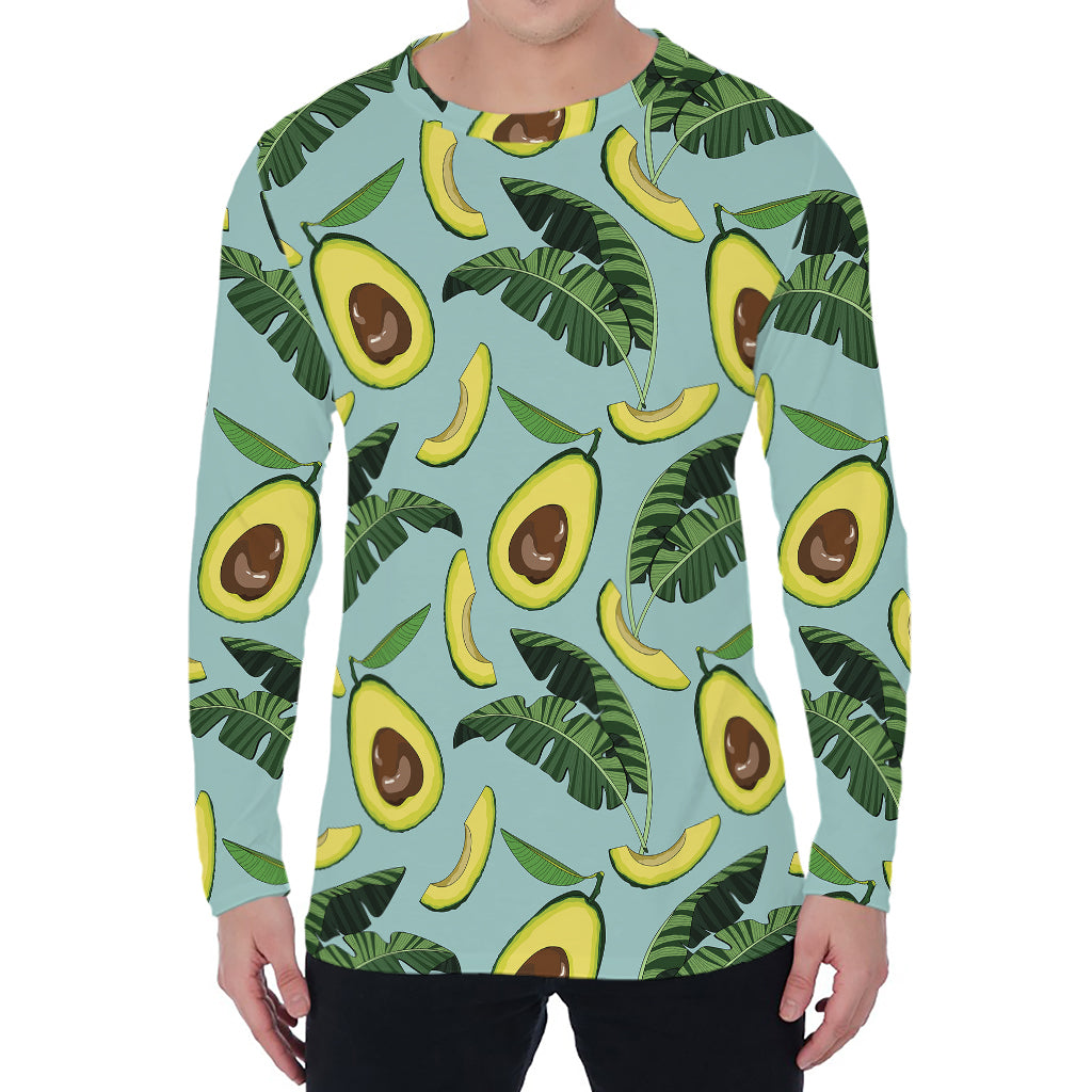 Banana Leaf Avocado Pattern Print Men's Long Sleeve T-Shirt