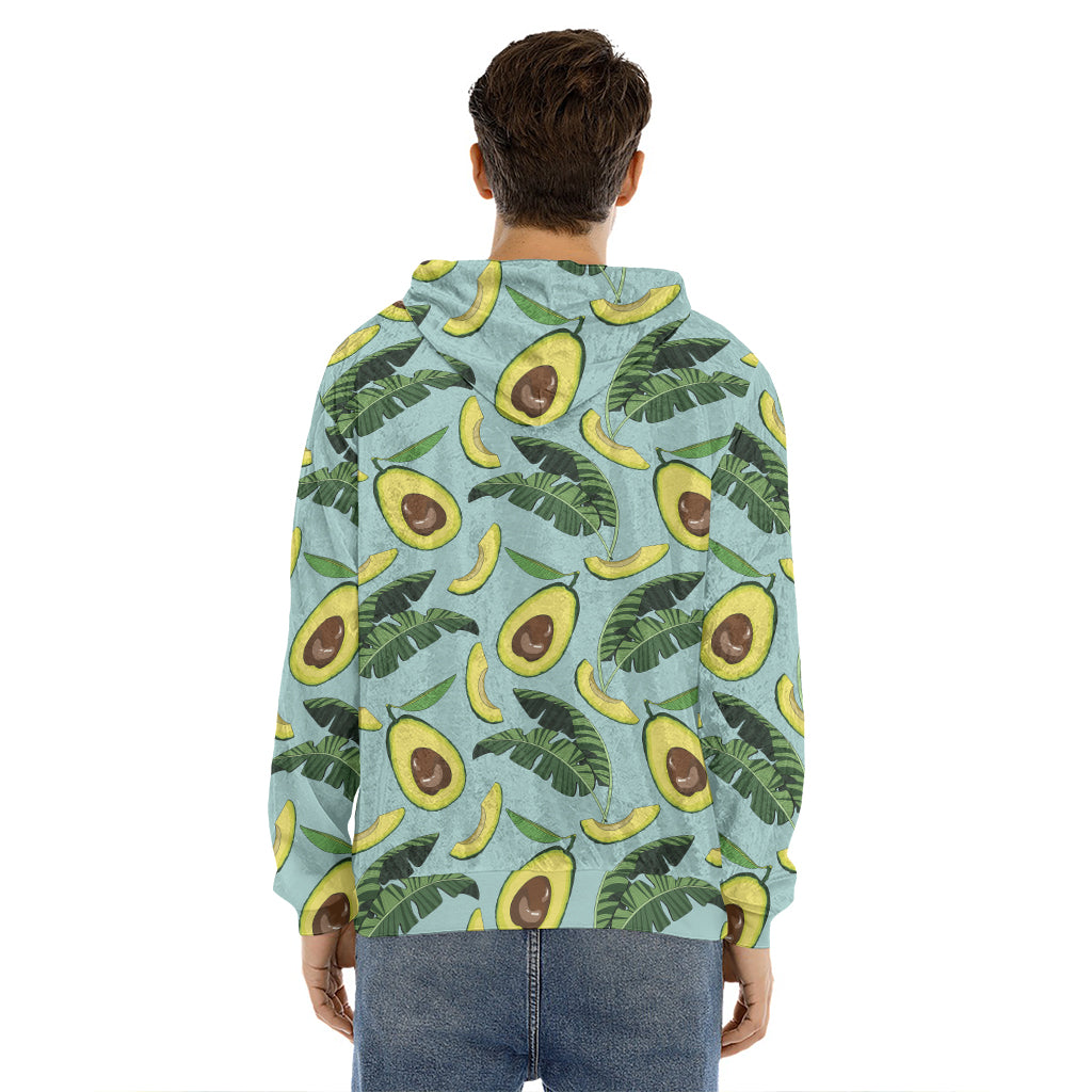 Banana Leaf Avocado Pattern Print Men's Velvet Pullover Hoodie