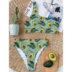 Banana Leaf Avocado Pattern Print One Shoulder Bikini Top