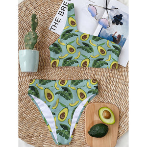 Banana Leaf Avocado Pattern Print One Shoulder Bikini Top