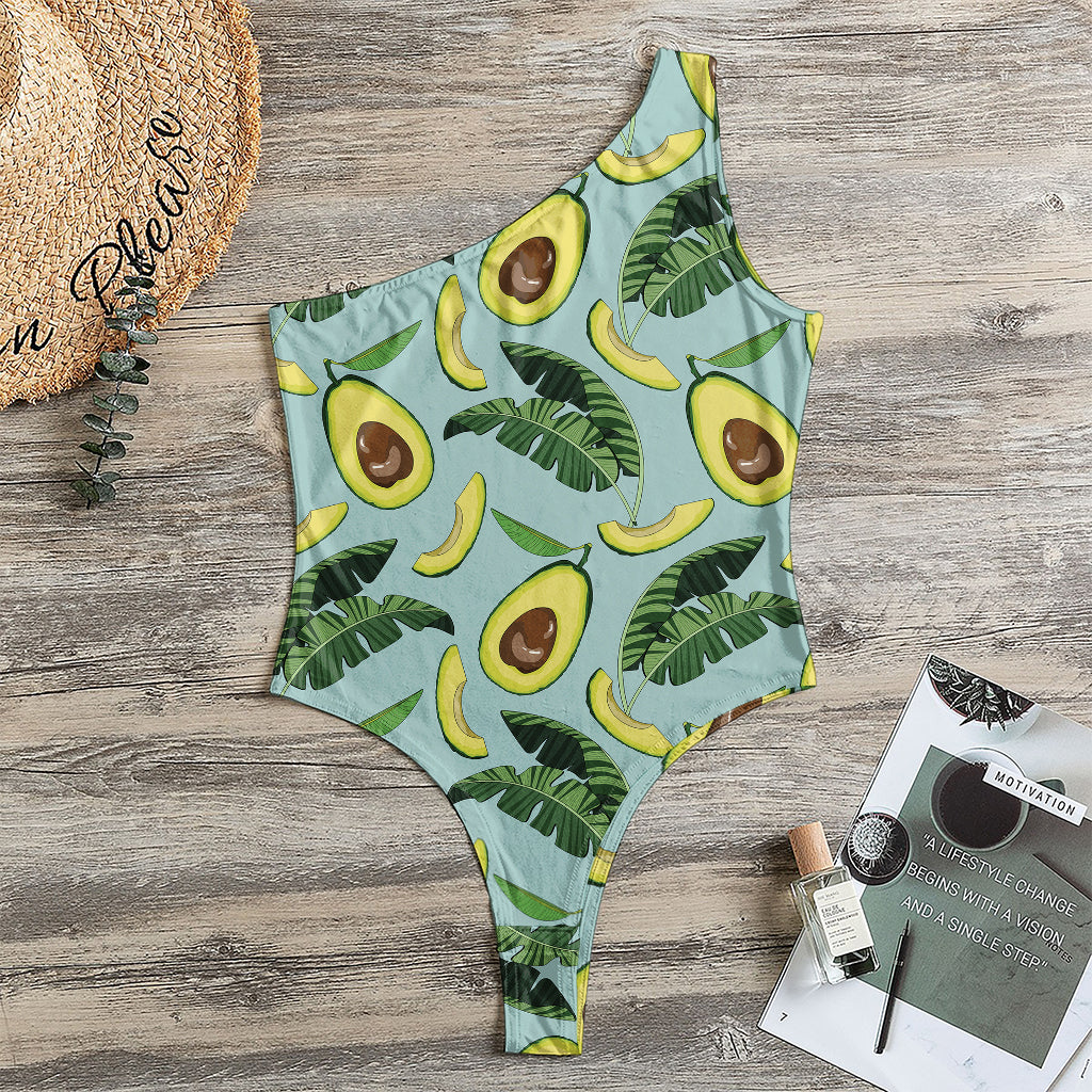 Banana Leaf Avocado Pattern Print One Shoulder Bodysuit