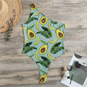 Banana Leaf Avocado Pattern Print One Shoulder Bodysuit