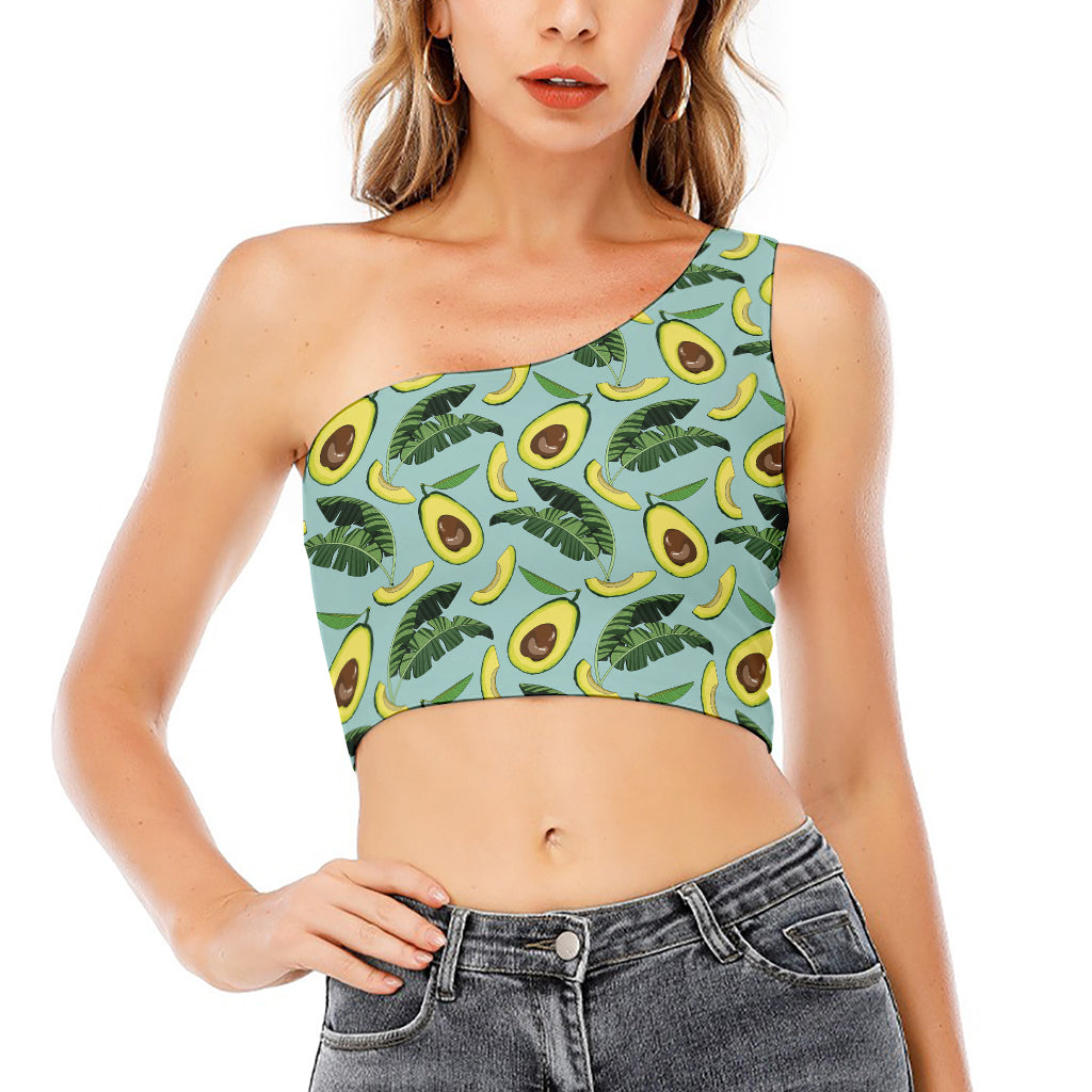 Banana Leaf Avocado Pattern Print One Shoulder Crop Top