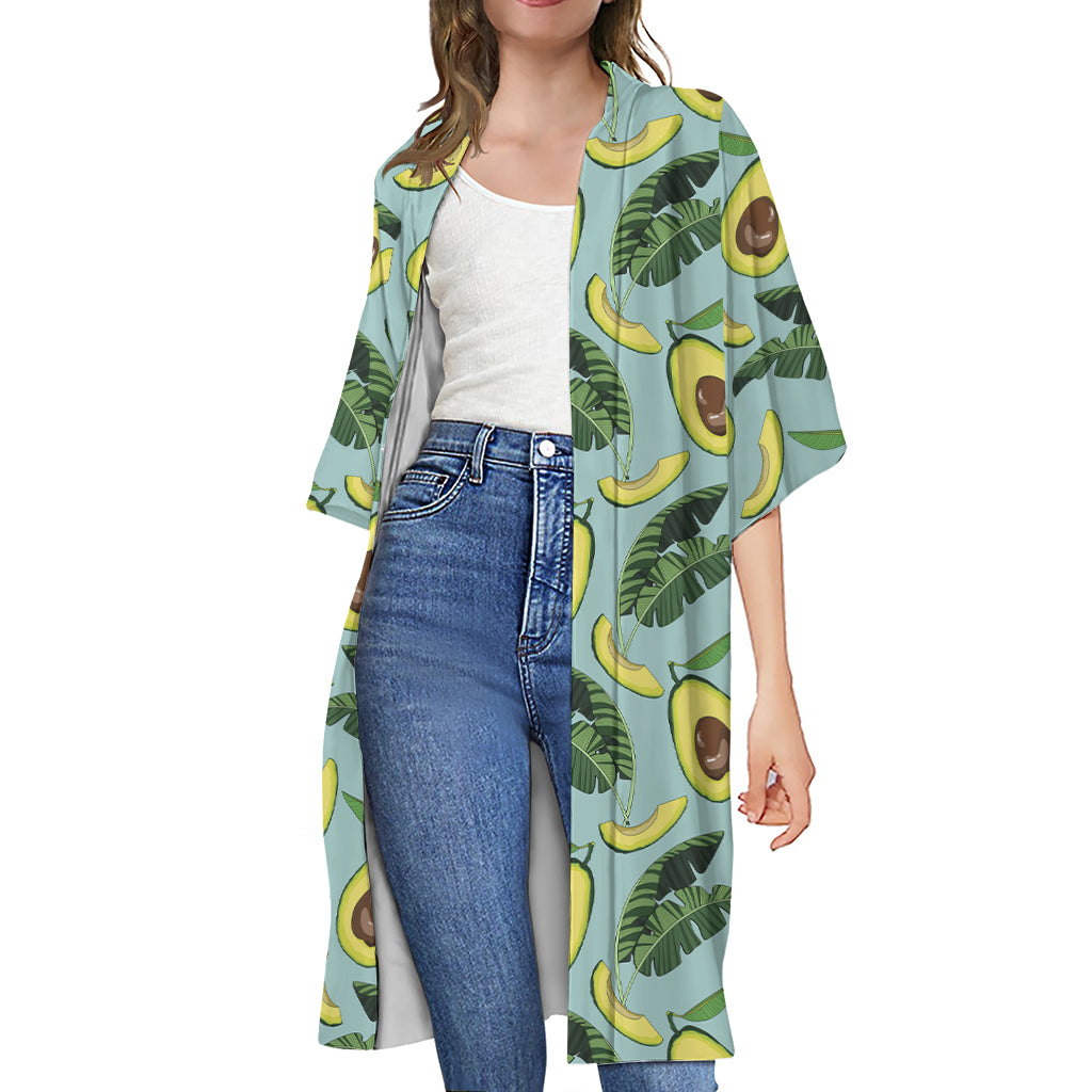 Banana Leaf Avocado Pattern Print Open Front Beach Cover Up