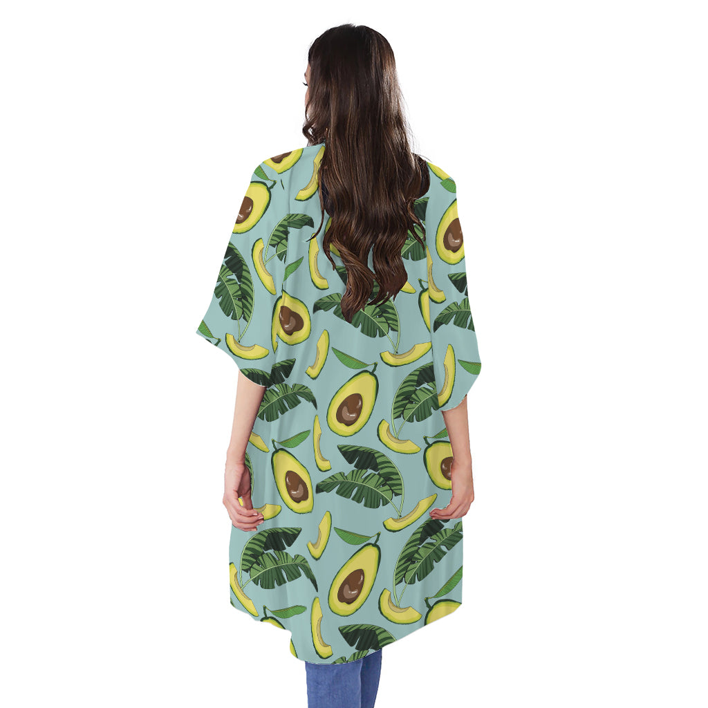 Banana Leaf Avocado Pattern Print Open Front Beach Cover Up