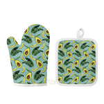 Banana Leaf Avocado Pattern Print Oven Mitt And Pot Holder Set
