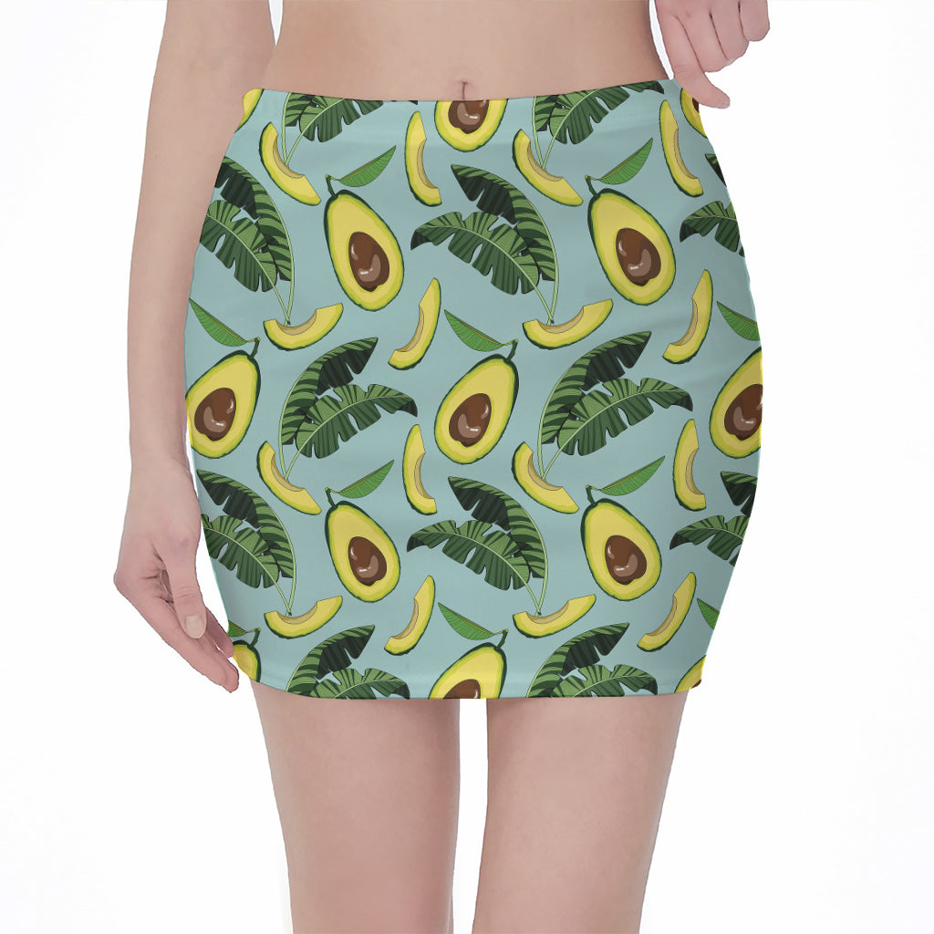 Banana Leaf Avocado Pattern Print Pencil Mini Skirt