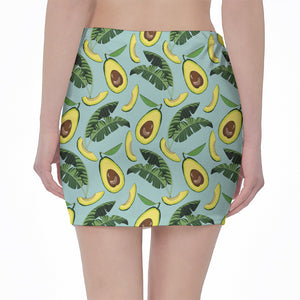 Banana Leaf Avocado Pattern Print Pencil Mini Skirt