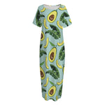 Banana Leaf Avocado Pattern Print Short Sleeve Long Nightdress