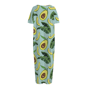 Banana Leaf Avocado Pattern Print Short Sleeve Long Nightdress