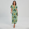 Banana Leaf Avocado Pattern Print Short Sleeve Maxi Dress