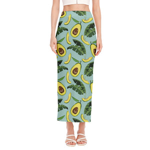 Banana Leaf Avocado Pattern Print Side Slit Maxi Skirt