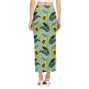 Banana Leaf Avocado Pattern Print Side Slit Maxi Skirt