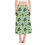 Banana Leaf Avocado Pattern Print Side Slit Midi Skirt