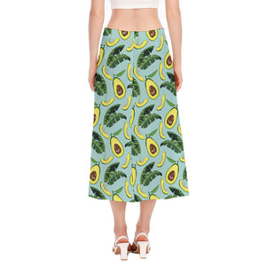 Banana Leaf Avocado Pattern Print Side Slit Midi Skirt