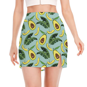 Banana Leaf Avocado Pattern Print Side Slit Mini Skirt