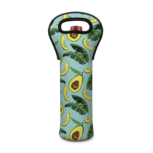 Banana Leaf Avocado Pattern Print Single Neoprene Wine Tote