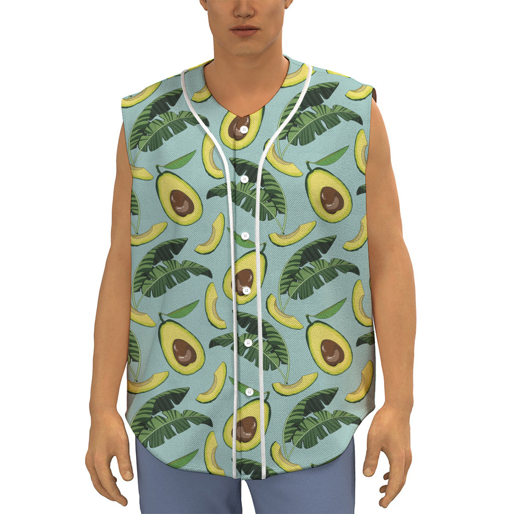 Banana Leaf Avocado Pattern Print Sleeveless Baseball Jersey